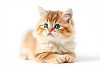 Adorable fluffy British Shorthair kitten, pure white background, stock, young