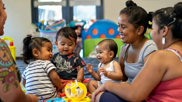 Lachende Kinder spielen fr&ouml;hlich in einer farbenfrohen Umgebung
