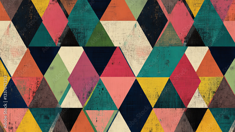 Poster vector seamless pattern from geometric tiles with repeating striped triangles. modern stylish textur