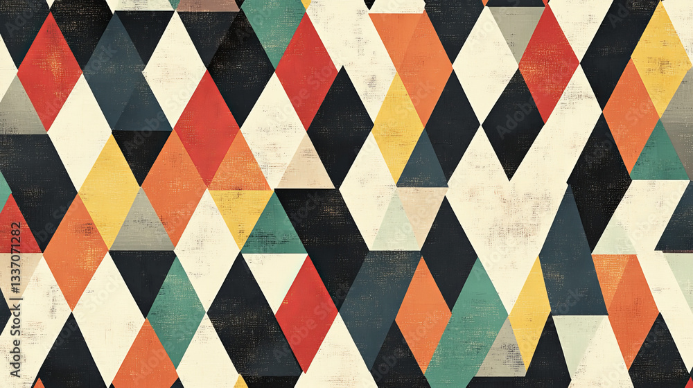 Poster vector seamless pattern from geometric tiles with repeating striped triangles. modern stylish textur
