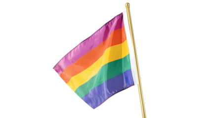 a rainbow flag on a pole cutout image and isolated on transparent background 