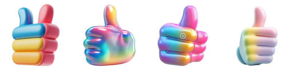 Colorful thumbs-up emojis, digital art