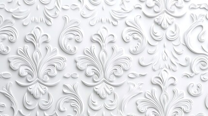 Ornate white relief floral wall pattern