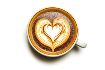 a cup of coffee with a heart in it cutout image and isolated on transparent background 