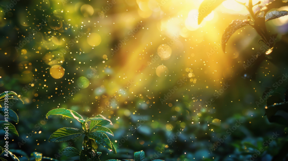 Aufkleber serene nature scene with sunlight filtering through leaves, creating magical atmosphere filled with 
