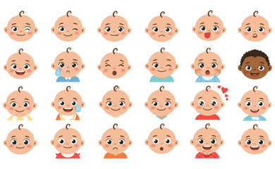 set of funny cartoon baby faces