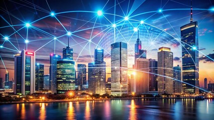 Obraz premium Global Business Network: Digital Marketing, Fintech, Big Data & Internet Connectivity