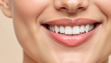 Bright smile showcasing healthy teeth against simple background, wellness