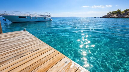 Serene yacht at a tranquil, clear water dock