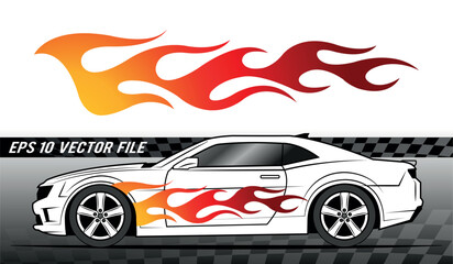 Sports car Speed fire flame decal vinyl sticker. Racing car tribal fire flames vector eps graphic. Side vehicle decoration for car, auto, truck, boat, suv, motorcycle.