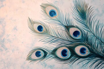 Obraz premium Close-up of a peacock feather with rich green and blue tones, highlighting intricate design, elegance, and texture, perfect for branding, illustrated book style