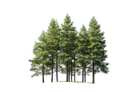 a group of trees on a white background cutout image and isolated on transparent background 