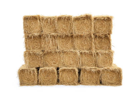 hay bales stacked on white background cutout image and isolated on transparent background 