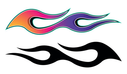 Fire flames racing car decal vector art graphic. Burning tire and flame sports car body side vinyl decal. Side speed decoration for cars, auto, truck, boat, suv, motorcycle.