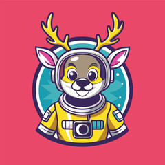Fototapeta premium Intergalactic Astronaut Deer Cartoon Mascot Vector Character