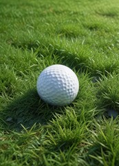 Naklejka premium Golf ball on lush green grass with subtle texture and shading, golf ball, leisure, green grass