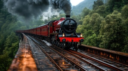 Obraz premium A steam train crossing the iconic Glenfinnan Viaduct in Scotland