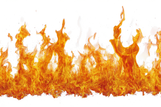 fire flames on white background cutout image and isolated on transparent background 