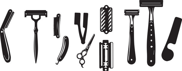 Barber razor silhouettes vector illustration 