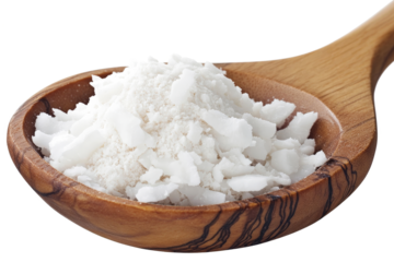 a wooden spoon with a pile of sugar cutout image and isolated on transparent background 