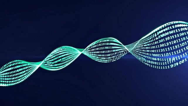 Abstract Binary Waves Dancing in a Digital Space with Flowing Movement and Light Effects
