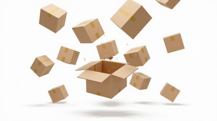 Falling cardboard boxes create dynamic scene of delivery and packaging