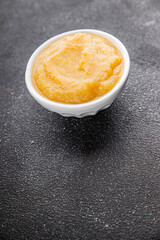 Puree apple fruit natural ingredients tasty fresh gourmet food background table rustic food top view copy space keto and paleo diet vegetarian and vegan food