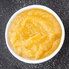 Puree apple fruit natural ingredients tasty fresh gourmet food background table rustic food top view copy space keto and paleo diet vegetarian and vegan food
