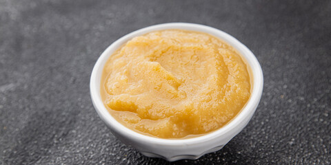 Puree apple fruit natural ingredients tasty fresh gourmet food background table rustic food top view copy space keto and paleo diet vegetarian and vegan food