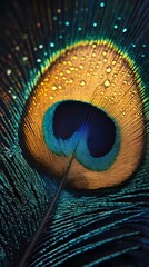 Naklejka premium Single peacock feather with radiant colors and detailed eye pattern, symbolizing beauty, nature, and artistic inspiration, great for decorative themes, stylized comic book illustration