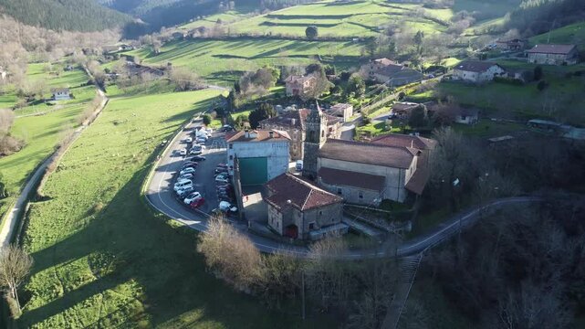 aerial view of the rural village of Arrazola in the valley of Atxondo in the Basque country