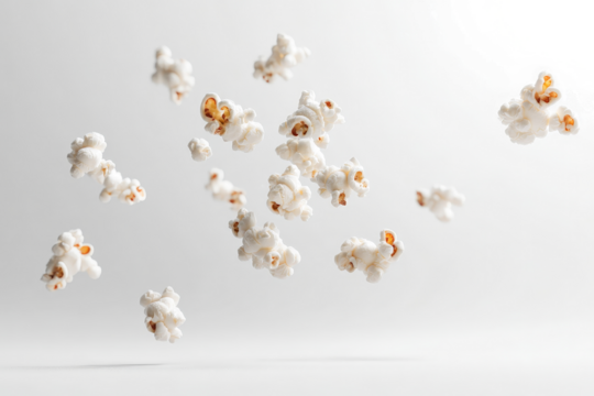 popcorn falling from the sky cutout image and isolated on transparent background 