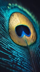 Obraz premium Single peacock feather with radiant colors and detailed eye pattern, symbolizing beauty, nature, and artistic inspiration, great for decorative themes, stylized comic book illustration