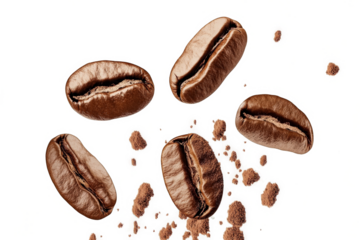 coffee beans on white background cutout image and isolated on transparent background 