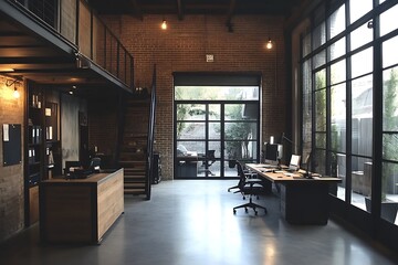 Modern Empty Home Office Room Interior With Blank Wall, Computer, Table, Bookshelf Mockup Frame -Ai