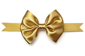 a gold bow with a ribbon on a white background cutout image and isolated on transparent background 