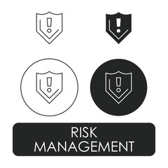 Risk management icon set representing financial security, business safety, investment protection, corporate planning, and crisis prevention