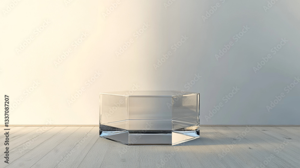 Aufkleber glass transparent hexagon podium in studio room with floor and wall. realistic 3d vector platform fo