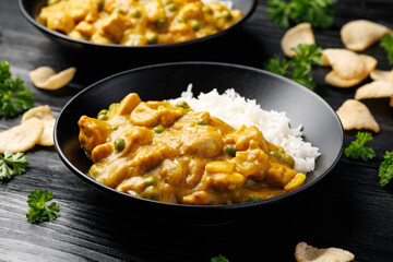 Chinese Chicken Curry with rice. Chinese take away food
