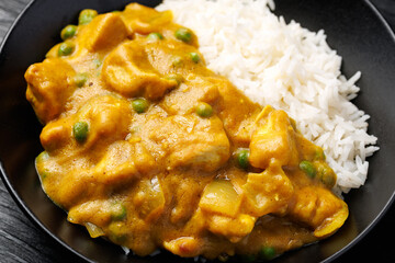 Chinese Chicken Curry with rice. Chinese take away food