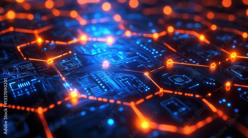 Poster technological advancements in digital networking virtual environment digital art futuristic view inn