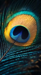 Obraz premium Vibrant peacock feather with shimmering hues and delicate texture, representing grace, nature’s artistry, and organic patterns, ideal for creative projects, comic book style