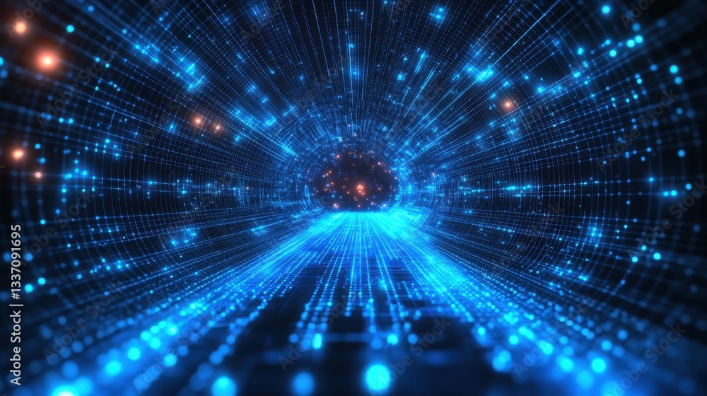 Poster dynamic light stream virtual space digital art futuristic environment abstract concept visualization