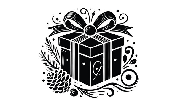 recommend clip art: silhouette gift box, Gift Box with ribbon, black gift box silhouette icon vector illustration