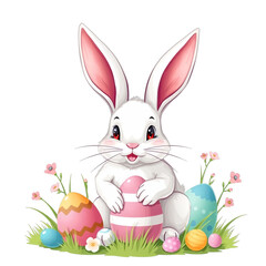 easter bunny and easter eggs transparent background