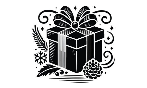 recommend clip art: silhouette gift box, Gift Box with ribbon, black gift box silhouette icon vector illustration