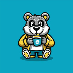Character Mascot Logo Featuring a Thirsty Bear Drinking a Refreshing Beverage