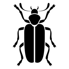 Vector black silhouette of bug isolated on white background. Doodle insect. Nature and biodiversity insect specie. Simple illustration of beetle icon for web.