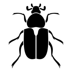 Vector black silhouette of bug isolated on white background. Doodle insect. Nature and biodiversity insect specie. Simple illustration of beetle icon for web.