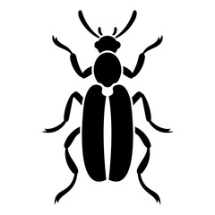 Vector black silhouette of bug isolated on white background. Doodle insect. Nature and biodiversity insect specie. Simple illustration of beetle icon for web.
